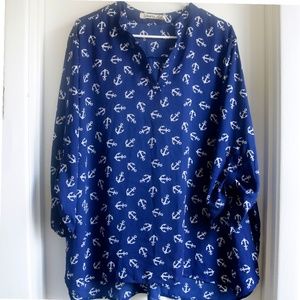 ♥️2/$25 Bundle!♥️ Liberty Love Anchor Chiffon Tunic Blouse Size 2XL